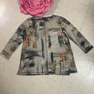 ALI MILES Womens Sz S Art To Wear Lagenlook Brushed Knit Patch Pocket Top Tunic